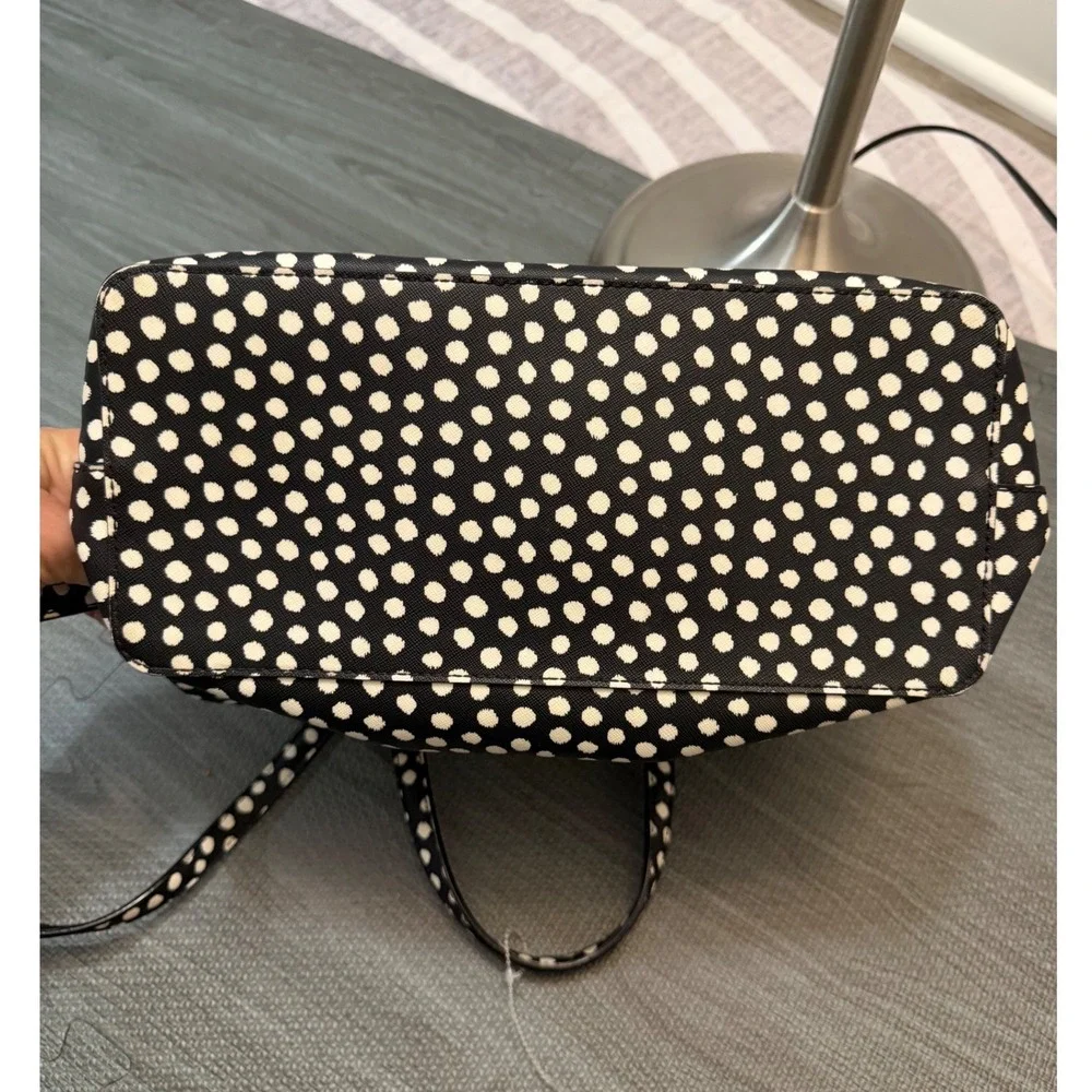 Kate Spade New York Black White Polka Dot Saffiano Leather Satchel Crossbody Bag